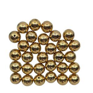 Vintage Shiny Metallic Smooth Gold Tone Beads 30pc 12mm